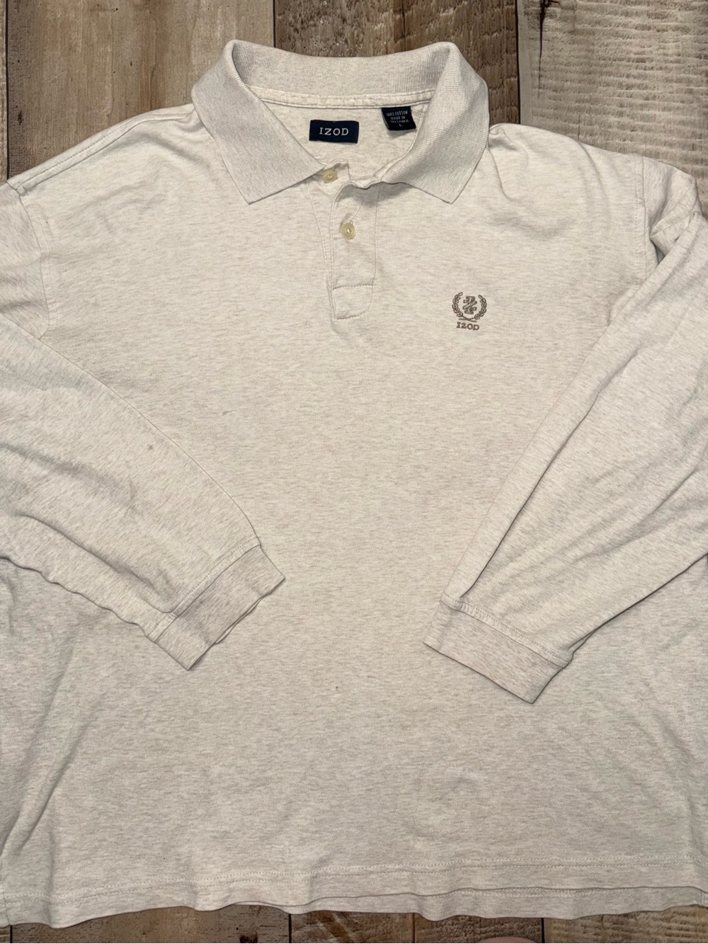 Izod Men's Long Sleeve Polo in Heather Cream